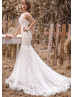 Beaded Spaghetti Straps Ivory Lace Elegant Wedding Dress